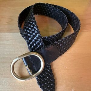 Vintage Talbots Black Braided Leather Belt with Brass Buckle